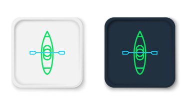 Kano ve kürek ikonu beyaz arkaplanda izole edildi. Balıkçılık ve turizm için kano. Açık hava aktiviteleri. Renkli taslak konsepti. Vektör