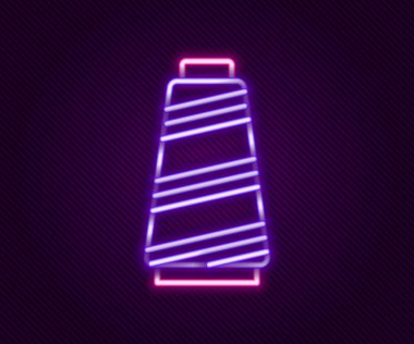 Parlayan neon çizgisi, siyah arkaplanda izole edilmiş makara simgesine iplik dikmek. İplik makarası. İplik kutusu. Renkli taslak konsepti. Vektör