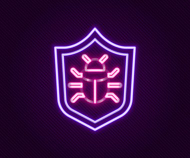 Parlayan neon çizgi sistemi hata konsepti simgesi siyah arkaplanda izole edildi. Kod hatası konsepti. Sistemde hata var. Böcek araması. Renkli taslak konsepti. Vektör