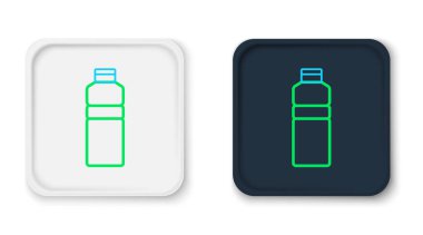 Beyaz arkaplanda çizgi fitness sallama simgesi izole edildi. Su ve protein kokteylleri için kapaklı spor karıştırıcı şişesi. Renkli taslak konsepti. Vektör