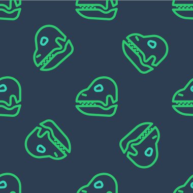 Çizgili dinozor kafatası ikonu mavi arka planda izole edilmiş kusursuz desen. Vektör