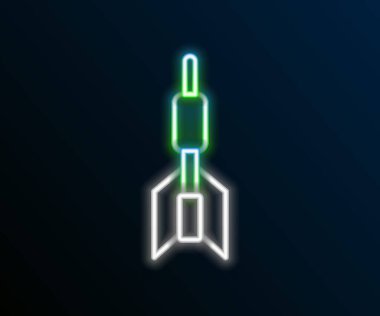 Parlayan neon çizgi ok simgesi siyah arkaplanda izole edildi. Renkli taslak konsepti. Vektör