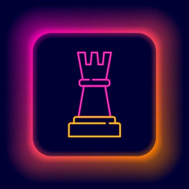 Parlayan neon çizgisi satranç simgesi siyah arkaplanda izole edildi. İş stratejisi. Oyun, yönetim, finans. Renkli taslak konsepti. Vektör