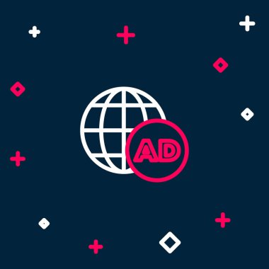 Satır Reklam simgesi mavi arkaplanda izole edildi. Pazarlama ve tanıtım süreci kavramı. İlgili reklamlar. Sosyal medya reklamcılığı. Renkli taslak konsepti. Vektör