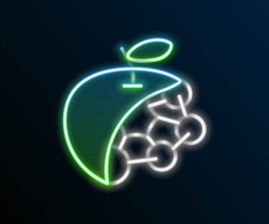 Parlayan neon hattı biyolojik yapı simgesi siyah arkaplanda izole edildi. Genetik olarak modifiye edilmiş organizma ve yiyecek. Renkli taslak konsepti. Vektör