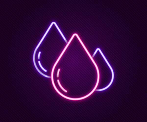 Glowing neon line Water drop icon isolated on black background. Colorful outline concept. Vector