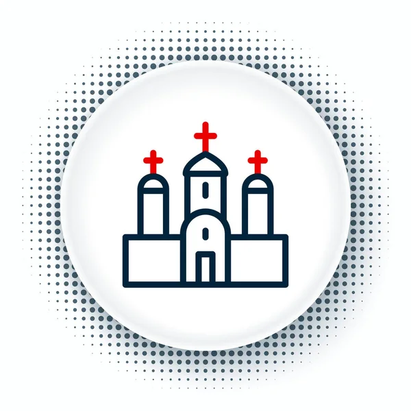 Linia Kościół budynek ikona izolowane na białym tle. Kościół chrześcijański. Religia kościoła. Kolorowy koncept. Wektor — Wektor stockowy