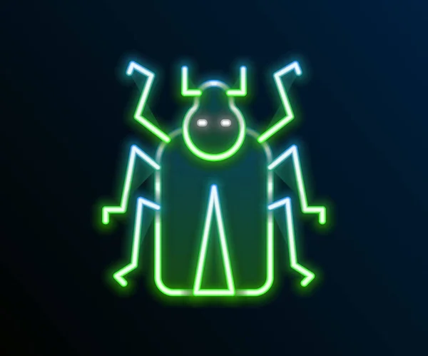 Parlayan neon çizgisi Böcek böcek simgesi siyah arkaplanda izole edildi. Renkli taslak konsepti. Vektör — Stok Vektör