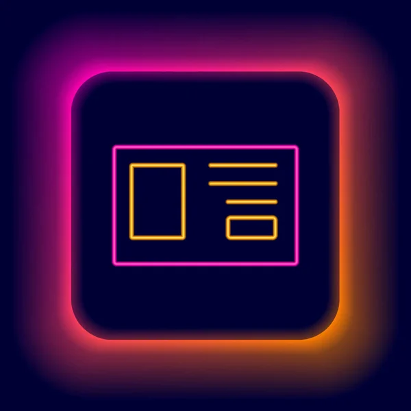 Glowing neon line Identification badge icon isolated on black background. It can be used for presentation, identity of the company, advertising. Colorful outline concept. Vector — Stock Vector