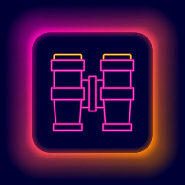 Parlayan neon çizgisi Dürbün simgesi siyah arkaplanda izole edildi. Yazılım işareti bul. Casus ekipman sembolü. Renkli taslak konsepti. Vektör