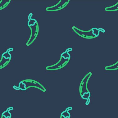 Line Hot chili biber ikonu mavi arka planda izole edilmiş pürüzsüz desen. Market, mutfak ürünleri, baharat ve baharat paketi, yemek kitabı için tasarım. Vektör