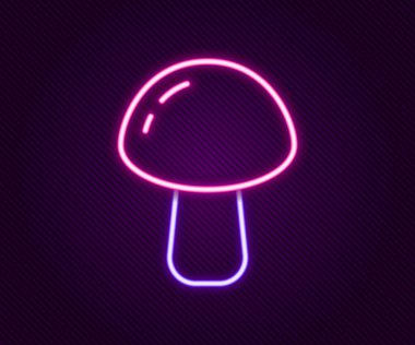Parlayan neon hattı mantar ikonu siyah arkaplanda izole edildi. Renkli taslak konsepti. Vektör