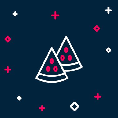 Çizgi karpuz simgesi mavi arkaplanda izole edildi. Renkli taslak konsepti. Vektör