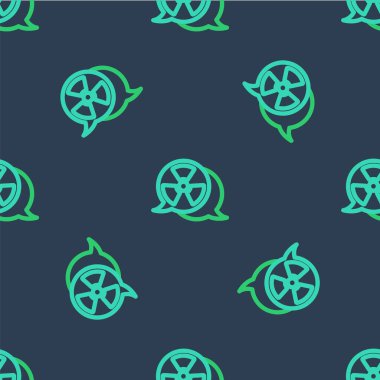 Çizgi Radyoaktif simgesi mavi arkaplandaki kusursuz deseni izole etti. Radyoaktif zehirli sembol. Radyasyon tehlikesi işareti. Vektör