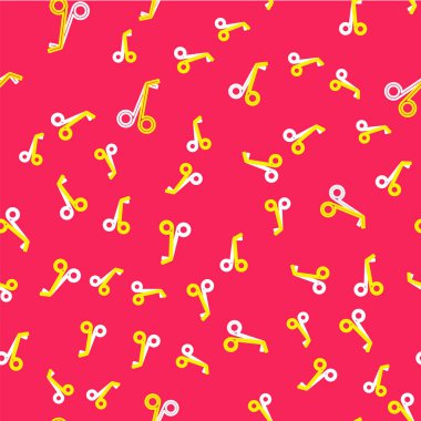 Çizgi Medikal makas ikonu kırmızı arkaplanda izole edilmiş pürüzsüz desen. Vektör