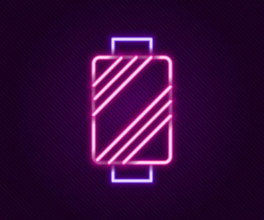 Parlayan neon çizgisi, siyah arkaplanda izole edilmiş makara simgesine iplik dikmek. İplik makarası. İplik kutusu. Renkli taslak konsepti. Vektör