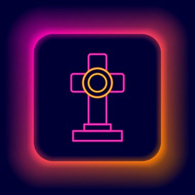 Siyah zemin üzerinde çapraz simge izole edilmiş parlak neon çizgisi Grave. Renkli taslak konsepti. Vektör