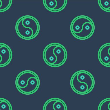 Yin Yang çizgi sembolü ahenk ve denge simgesi mavi arkaplanda izole edilmiş pürüzsüz desen. Vektör