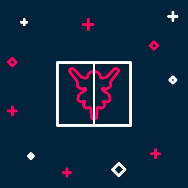 Rorschach satır test simgesi mavi arkaplanda izole edildi. Psikopat teşhis mürekkep lekesi testi Rorschach. Renkli taslak konsepti. Vektör
