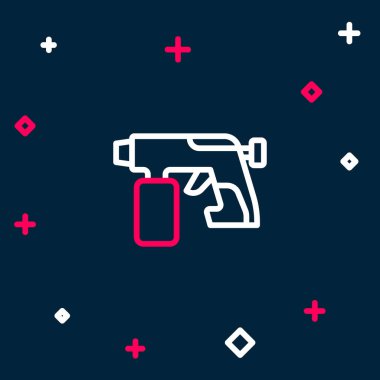 Mavi arka planda izole edilmiş çizgi boyası sprey tabancası ikonu. Renkli taslak konsepti. Vektör