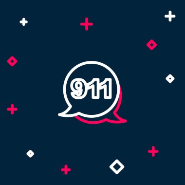 Mavi arka planda 911 'i arayan bir hat var. Polis, ambulans, itfaiye, çağrı, telefon. Renkli taslak konsepti. Vektör