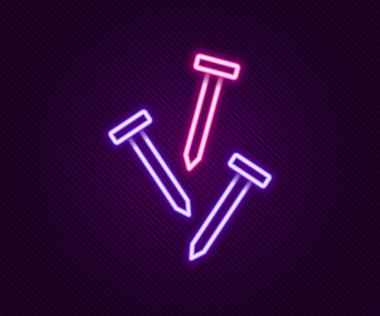 Parlayan neon çizgisi metalik tırnak simgesi siyah arkaplanda izole edilmiş. Renkli taslak konsepti. Vektör