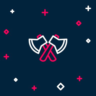 Ahşap çizgi balta simgesi mavi arkaplanda izole edildi. Oduncu baltası. Renkli taslak konsepti. Vektör