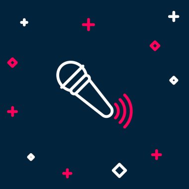 Kablosuz mikrofon simgesi mavi arkaplanda izole edildi. Radyodaki mikrofondan. Sözcü işareti. Renkli taslak konsepti. Vektör