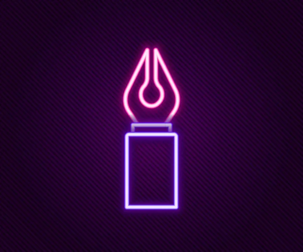 Świecąca neon linii Fontanna pióro nib ikona izolowane na czarnym tle. Znak narzędzia długopisu. Kolorowy koncept. Wektor — Wektor stockowy