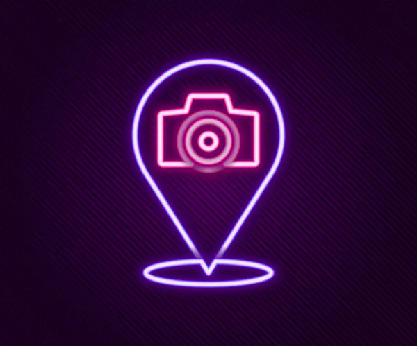 Glowing neon line Photo camera icon isolated on black background. Foto camera. Digital photography. Colorful outline concept. Vector — Stock Vector