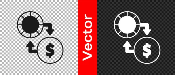 Negro Casino fichas de intercambio en pilas de dólares icono aislado sobre fondo transparente. Vector — Vector de stock