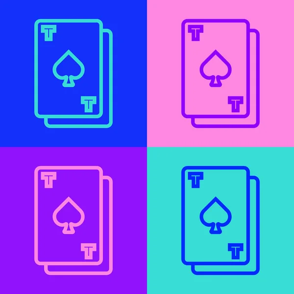 Pop art ligne Jouer carte avec pique icône symbole isolé sur fond de couleur. Casino de jeu. Vecteur — Image vectorielle