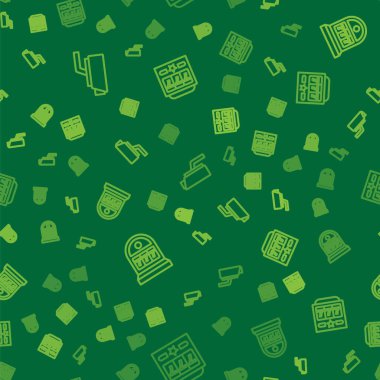 Hat güvenlik kamerası, büyük ikramiyeli slot makinesi ve kusursuz desen. Vektör