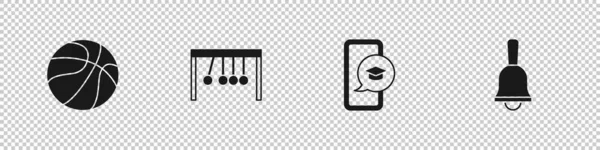 Zestaw Piłka do koszykówki, Wahadło, Czapka Graduation na telefon komórkowy i dzwonek ikona. Wektor — Wektor stockowy