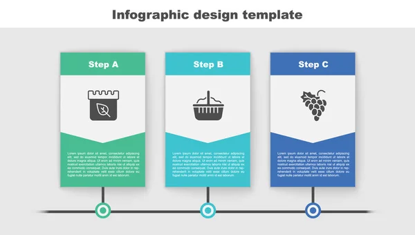 Definir calendário com folhas de outono, cesta e uva. Modelo de infográfico de negócios. Vetor —  Vetores de Stock