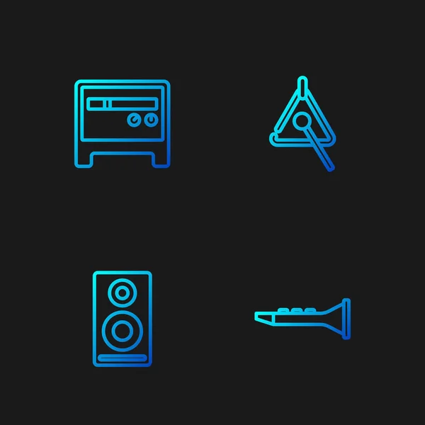 Set line Clarinet, Stereo speaker, Guitar amplifier and Triangle. Gradient color icons. Vector — Stock Vector