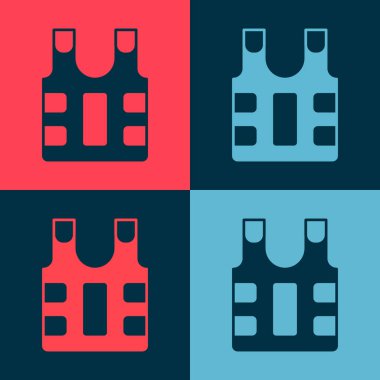 Renkli arka planda izole edilmiş kurşun ikonundan korunmak için kurşun geçirmez yelek. Vücut zırhı işareti. Askeri kıyafetler. Vektör