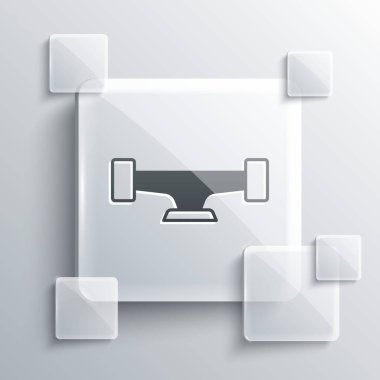 Gri arka planda gri kaykay tekerleği simgesi izole edildi. Kaykay süspansiyonu. Kaykay tekerleği. Kare cam paneller. Vektör