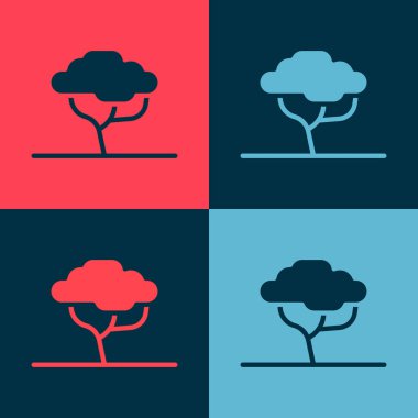 Pop sanatının Afrika ağaç simgesi renk arkaplanda izole edilmiş. Baobab, akasya ve diğerleri. Vektör