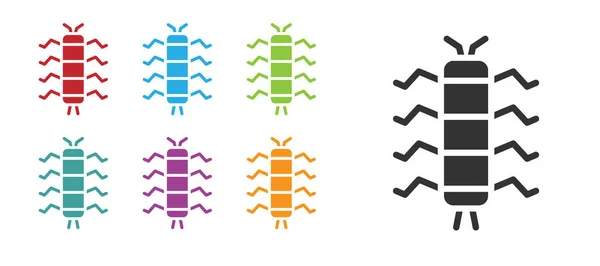 Черная многоножка значок насекомого изолированы на белом фоне. Набор иконок красочный. Вектор — стоковый вектор