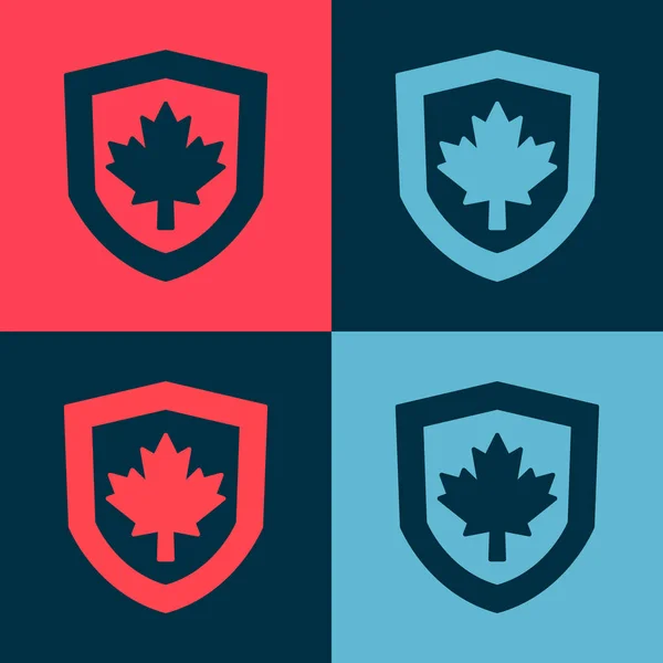 Pop art Bandera de Canadá en el icono del escudo aislado en el fondo de color. Vector — Archivo Imágenes Vectoriales