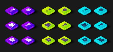 Konuşma balonu hazırla baba, bebek maması, lazımlık, oyuncak bebek, lolipop ve iğne simgesi. Vektör