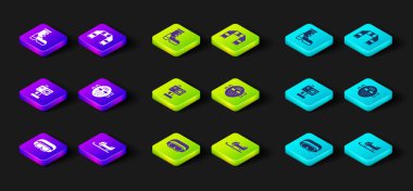 Kayak gözlükleri, kızak, aksiyon kamerası, hokey maskesi, kış eşarbı ve su geçirmez lastik bot ikonu. Vektör