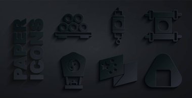 Çin bayrağı, kararname, kağıt, parşömen, parşömen, parşömen, Çin feneri, suşi ve kesim tahtası simgesi koyun. Vektör