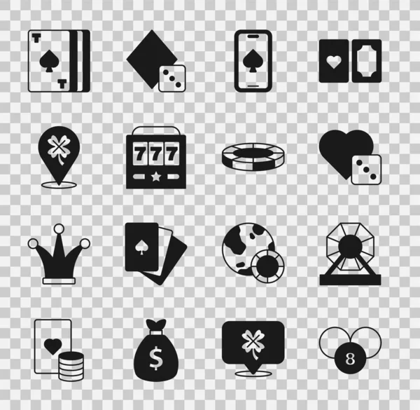 Ορισμός μπάλα Λοταρία σε κάρτα bingo, μηχάνημα, ζάρια παιχνίδι, σε απευθείας σύνδεση παιχνίδι πόκερ, Slot με τζάκποτ, Καζίνο τριφύλλι υποδοχή, Κατάστρωμα του παιχνιδιού κάρτες και μάρκες εικονίδιο. Διάνυσμα — Διανυσματικό Αρχείο