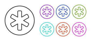 Acil 'in siyah çizgi tıbbi sembolü - Yaşam Yıldızı simgesi beyaz arkaplanda izole edildi. Simgeleri renklendirin. Vektör