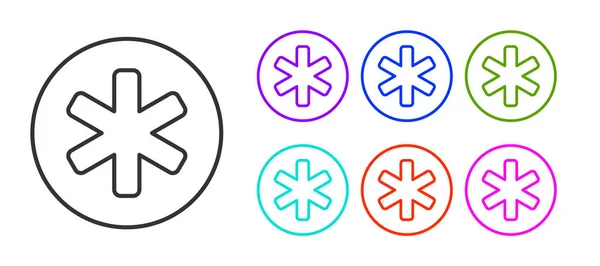 Černá čára Lékařský symbol pohotovosti - hvězda života ikona izolované na bílém pozadí. Nastavit barevné ikony. Vektor — Stockový vektor