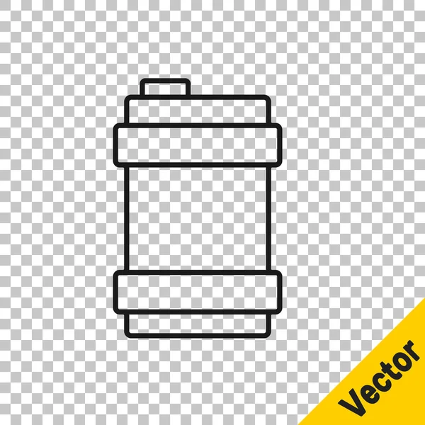 Ligne noire icône de fût de bière en métal isolé sur fond transparent. Vecteur — Image vectorielle