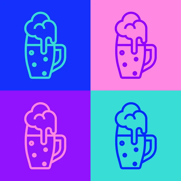 Pop art line Icono de vaso de cerveza aislado sobre fondo de color. Vector — Vector de stock