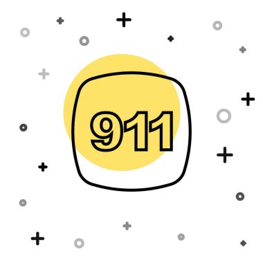 Beyaz arka planda 911 'i arayan siyah hat telefonu izole edildi. Polis, ambulans, itfaiye, çağrı, telefon. Rastgele dinamik şekiller. Vektör